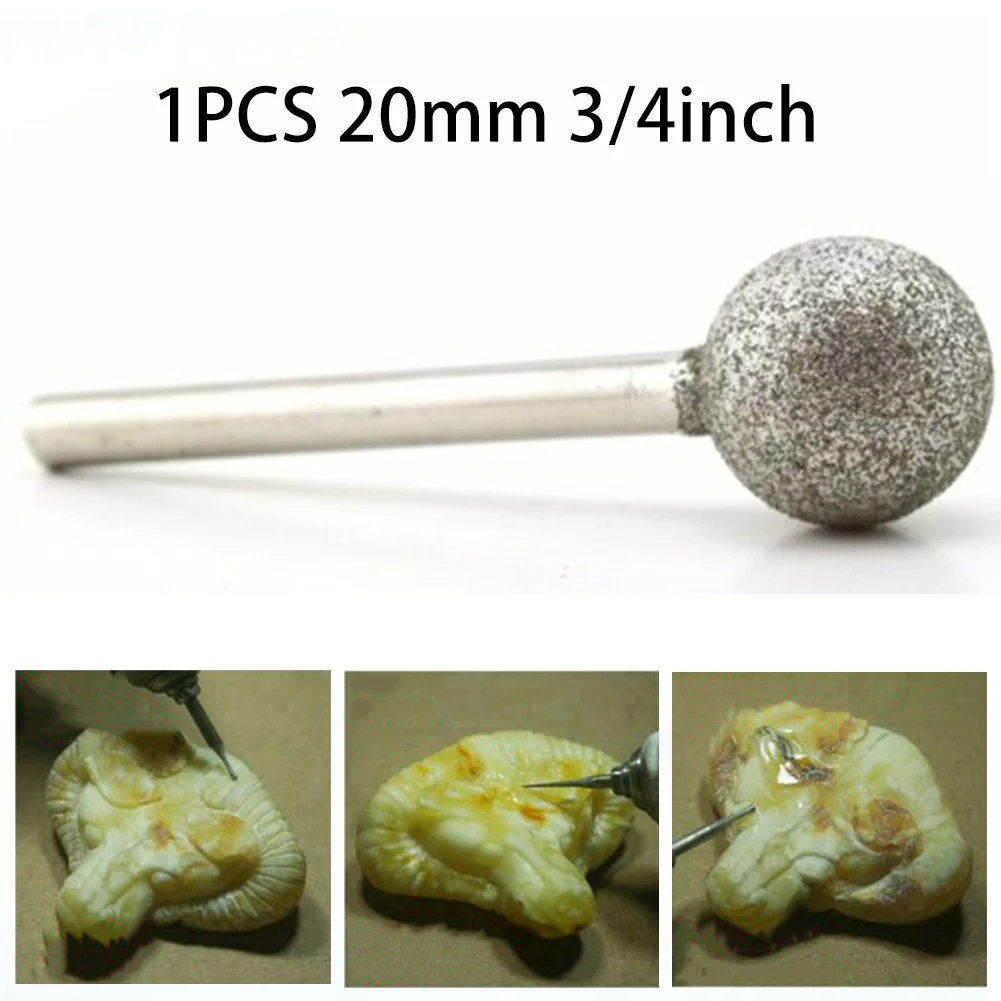 

20mm 3/4" Spherical Head Diamond Grinding Bit Round Ball Tipped Carving Burrs For Electronic Grinders, Crane Grinders Etc