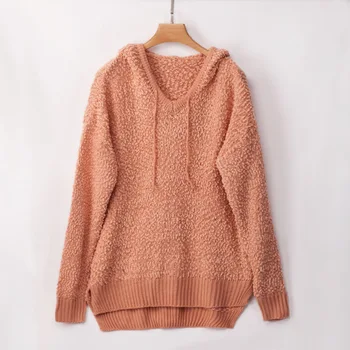 

Womens Long Sleeve Hooded Sweater Grain Loose Casual Pullover Sweater QL Sale