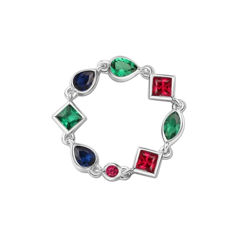 2018 Brand Design Colored Gem Stone Chain Rings For Women Monaco Waterdrop Jewelry 925 Sterling Silver Engagement Wedding | Украшения и
