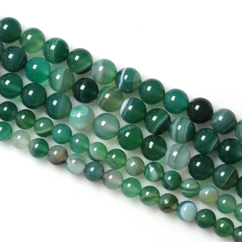 New Natural Clear Stone Green Stripe Onyx Agates Bead Round Loose Beads For Jewelry Making DIY Accessories Women Men Gifts | Украшения и