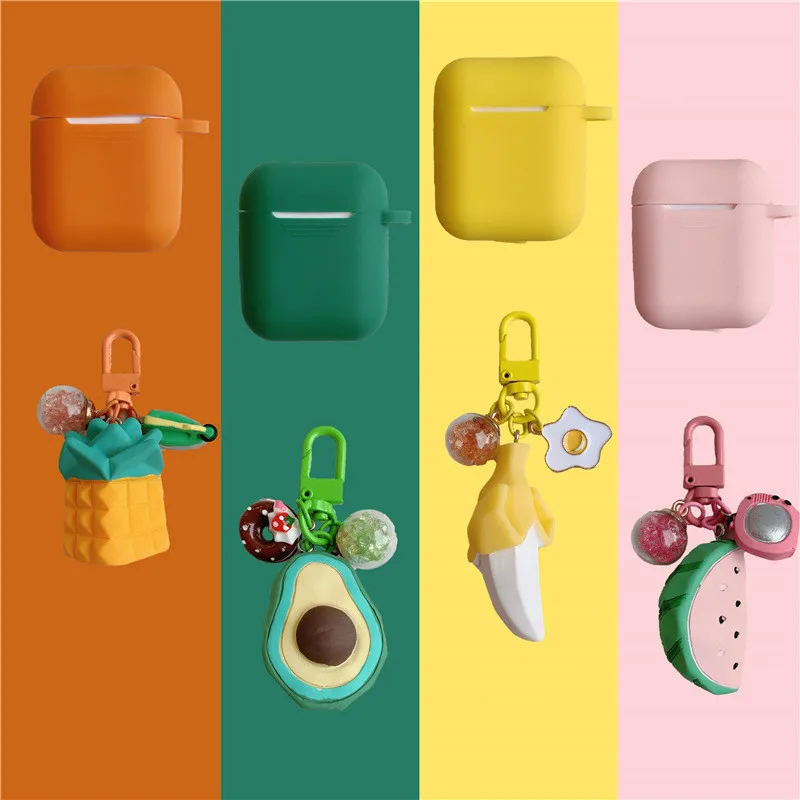 

Silicone Case for AirPods 1 2 Cute Protective Cover Bluetooth Earphone Case Accessories with Keychain Avocado Pineapple Pendant