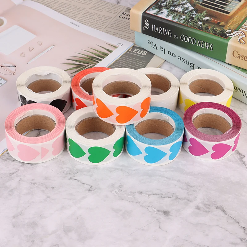 500 Uds./rollo etiqueta adhesiva en forma de corazón amor Paquete de Scrapbooking regalo embalaje sello etiquetas suministro para fiestas de cumpleaños papelería
