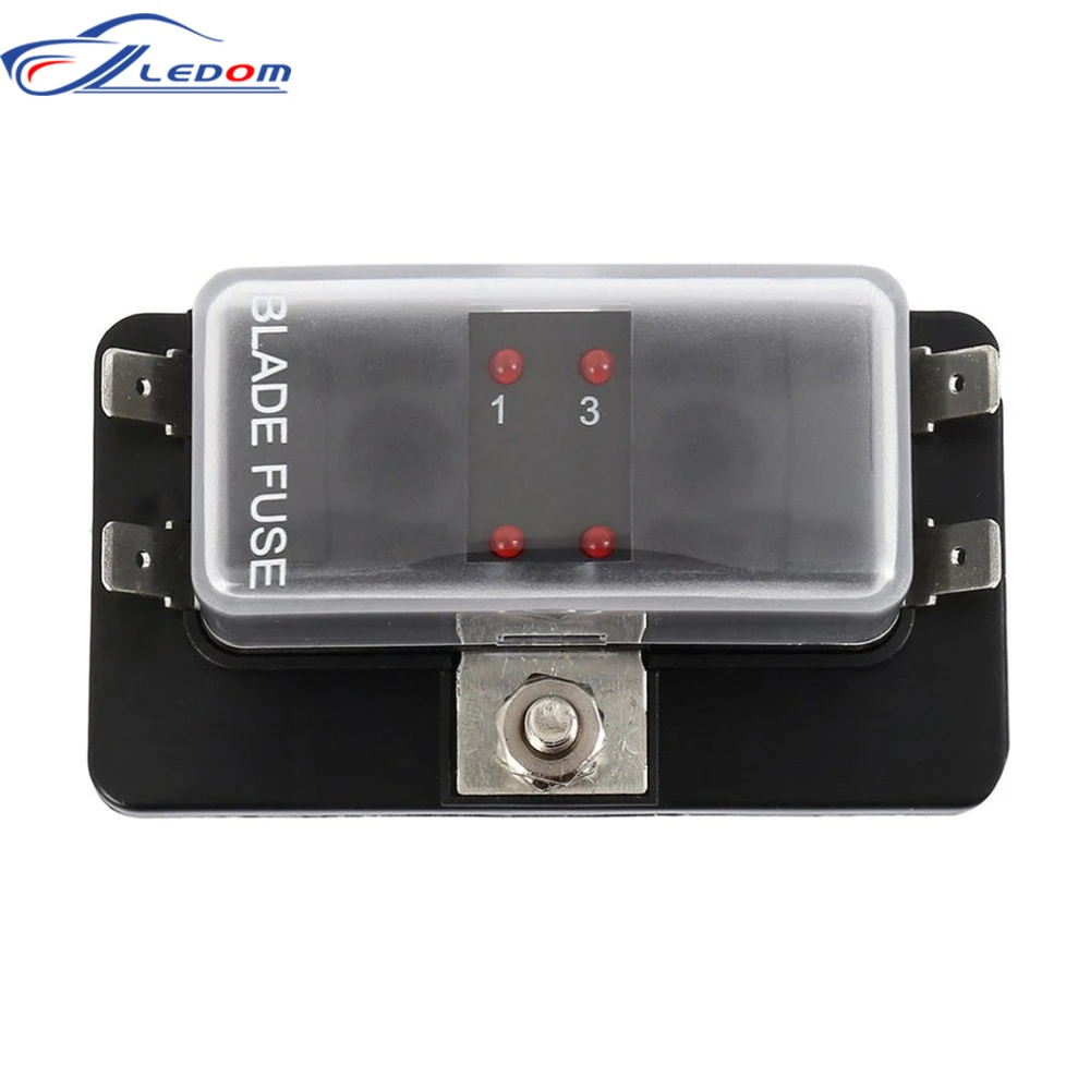 Fuse box holder 4 Ways Blade Fuse Block Plastic Cover 12V 32V With LED Indicator Light For Auto Car Marine