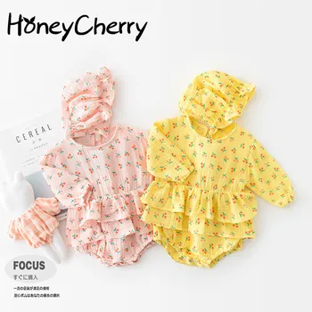 

2020 Autumn baby girl bodysuits New Female Infants Long-Sleeved Cute Cherry bodysuit Onesie baby girl clothes