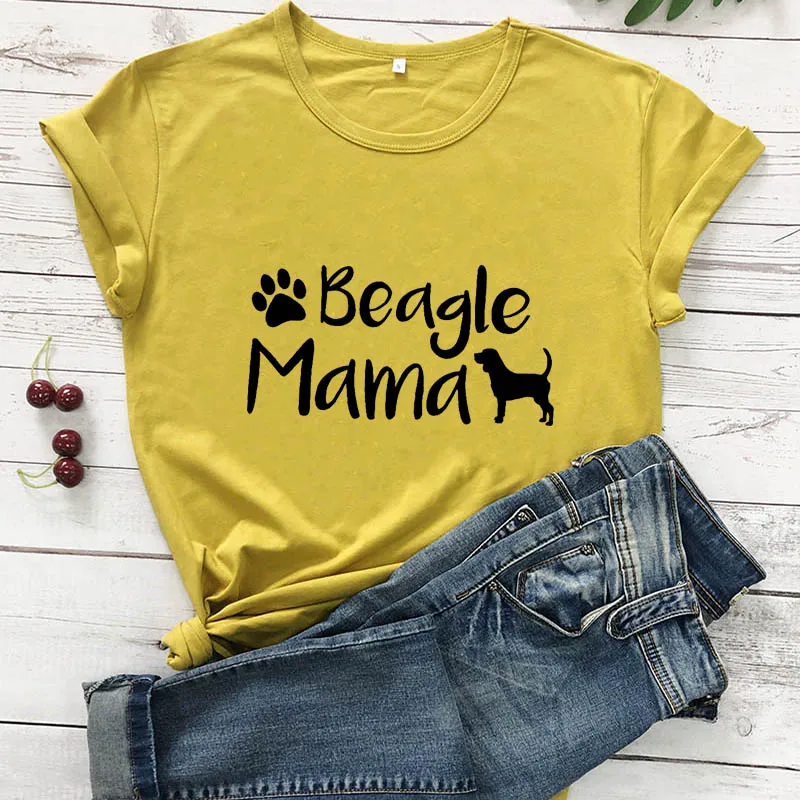 mustard-black text Новое поступление, забавная Женская футболка из хлопка с принтом Beagle Mama, футболки для любителей собак, подарок для мамы, футболки Mom - Цвет: mustard-black text