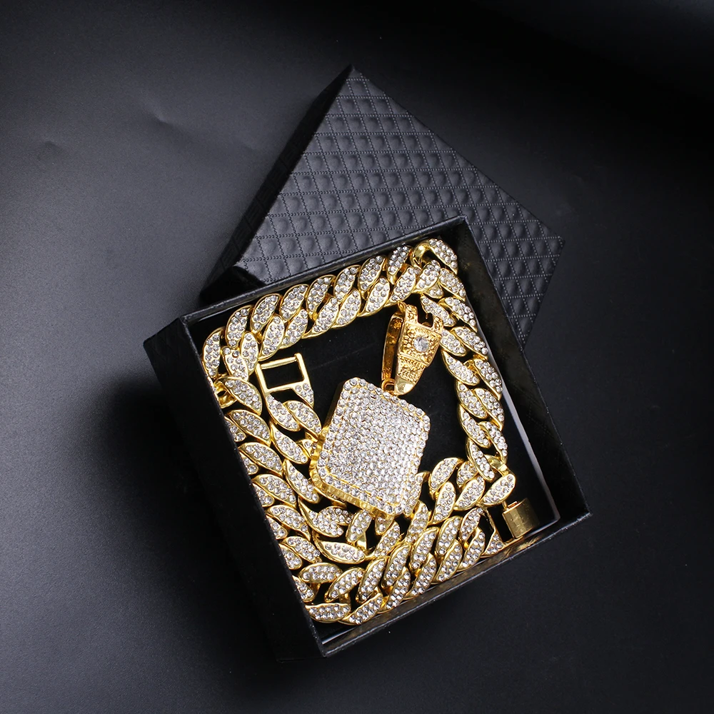 Полный Iced Out квадратный кулон и 1" Майами Снаряженная кубинская цепь и 1 ряд кубинская цепочка для колье хип хоп золото проложили CZ Bling комплект ювелирных изделий для мужчин