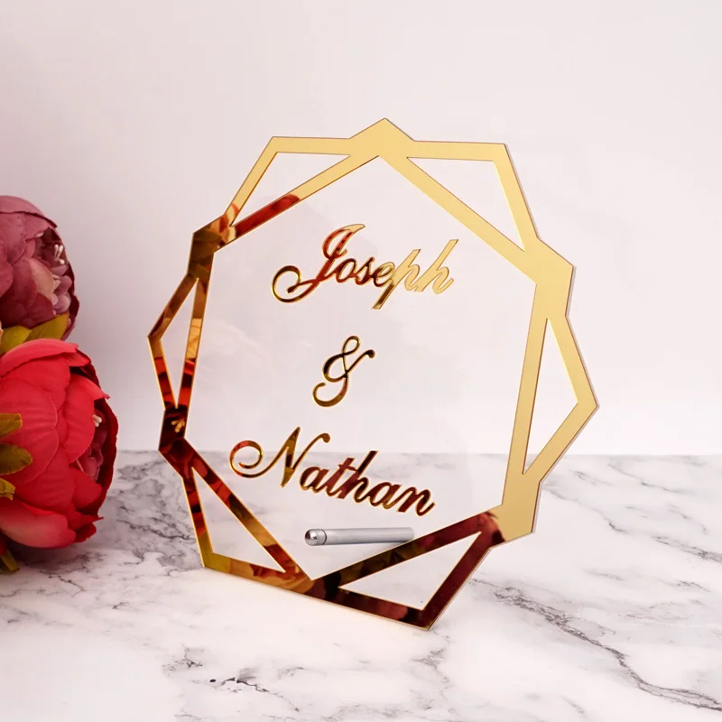 Party Decoration Acrylic Wall Decor Hexagon Acrylic Table Standing Wedding Name Personalized Mirror Frame Acrylic Word Sign Party Decor With Standing Nail