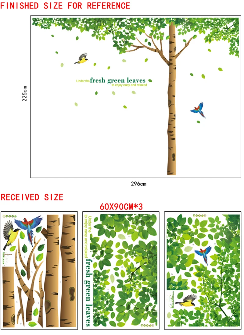 Гигантское дерево зеленые листья большие наклейки на стене передвижная стена из ПВХ наклейки для гостиной спальни прикроватные украшения фрески - Цвет: 296X225CM