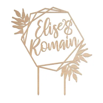 

Personalized Name Cake Topper, Custom Hexagonal Rustic Weddingt Cake Topper, Happy Birthday Baby Shower Baptism Party Decor
