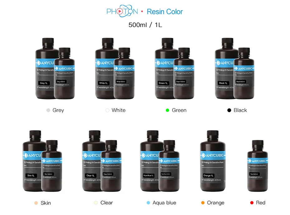 ANYCUBIC 3D Printer UV (Photopolymer) Resin Universal 405nm - 500mL and 1L 12
