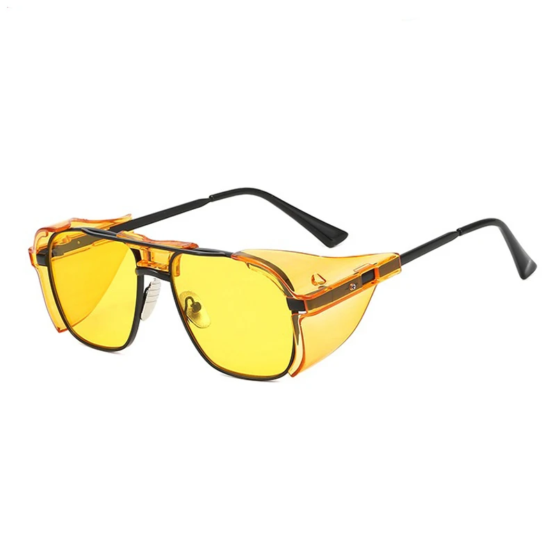 Панк кожа боковые щиты Солнцезащитные очки градиент Uv400 защита круглые металлические оптические очки Рамка для мужчин и женщин FML