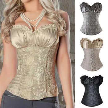 

FLORATA Sexy Floral Gothic Underbust Corset and Bustiers Top Satin Lingerie Lace Up Overbust Corset Plus Size S-6XL