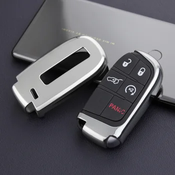 

Car Key Fob Cover Case For Jeep Grand Cherokee Renegade Compass Dodge Durango Journey Charger Challenger Chrysler 300 Silver