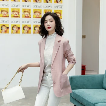 

Women Korean Sweet and Fresh Lapel Pink Blazer Suit Coat Spring Autumn Office Lady Elegant Chic Loose Jacket Casual Outerwear