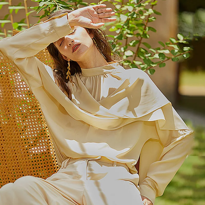 [EAM] Women Yellow Irregular Split Blouse New
