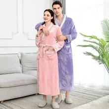 Зимний длинный фланелевый Халат для влюбленных из кораллового флиса, теплый однотонный халат для женщин и мужчин, кимоно, банный халат, сексуальный халат для подружки невесты
