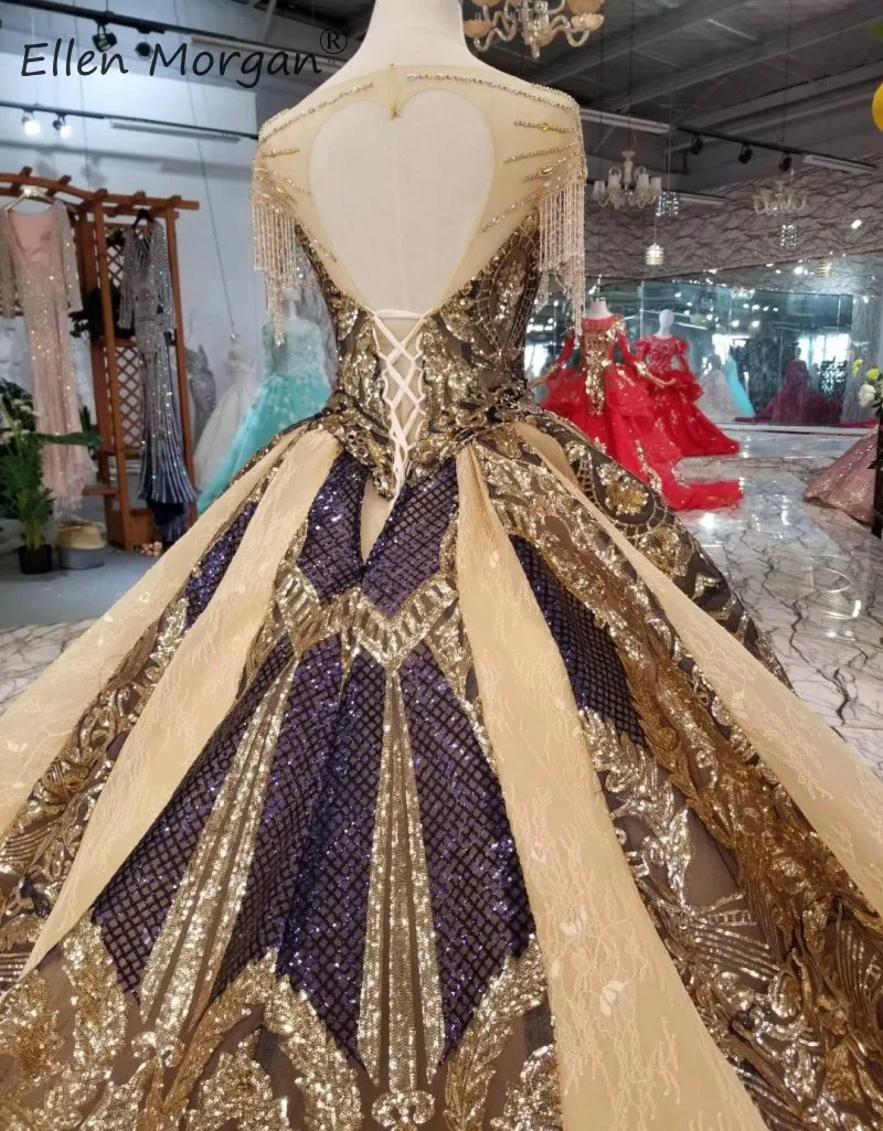 Arabic Dubai Luxury Wedding Dress Elegant Boat Neck Beads Sequins Lace Puffy Formal Bride Ball Gowns Vestidos De Novia
