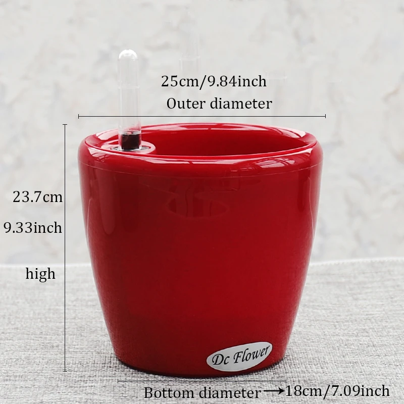 red XL Автоматический водопоглощающий цветочный горшок круглый двухслойный горшечный сад декоративные растения Цветочная корзина домашнее украшение рабочего стола - Цвет: red XL