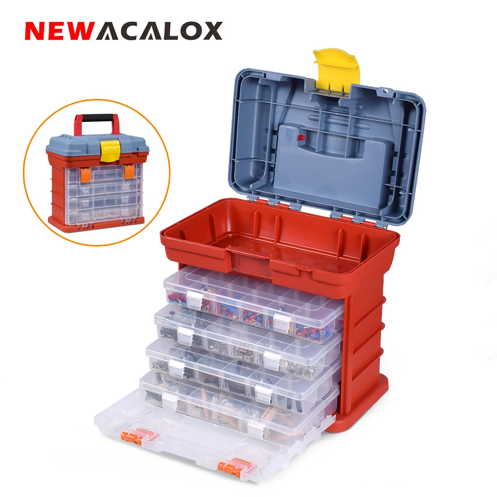 NEWACALOX Portable Hardware Storage Box 4-layer Parts Plastic Tool Box Outdoor Toolbox for Repair Fishing Accessories Tool Case tool storage box,parts storage box,plastic tool box,storage organizer box