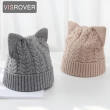 VISROVER, 14 цветов, кашемировая шапка с милым котом, зимняя шапка для женщин, вязаная шапка skullies beanies, теплая шапка, женская шапка, подарок