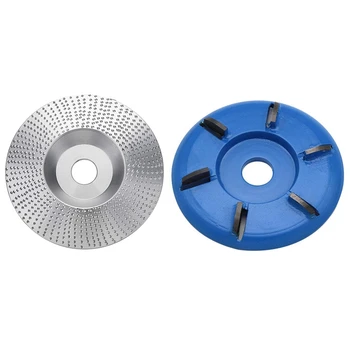 

GTBL 2Pcs Wood Grinding Wheel Angle Grinder Disc Wood Carving Sanding Tool&Six Teeth Wood Carving 90mm Bore Angle Grinder Attach