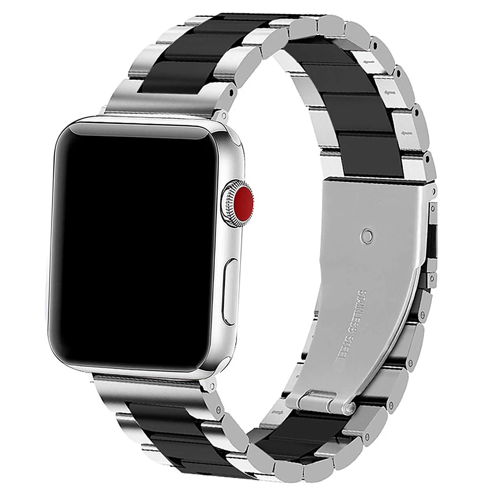 silver black Pulseira для apple watch, ремешок из нержавеющей стали, металлический для iwatch, apple watch, ремешок серии 5, 4, 3, 2, 1, ремешок 42, 44 мм, 38 мм, 40 мм, браслет - Цвет ремешка: silver black