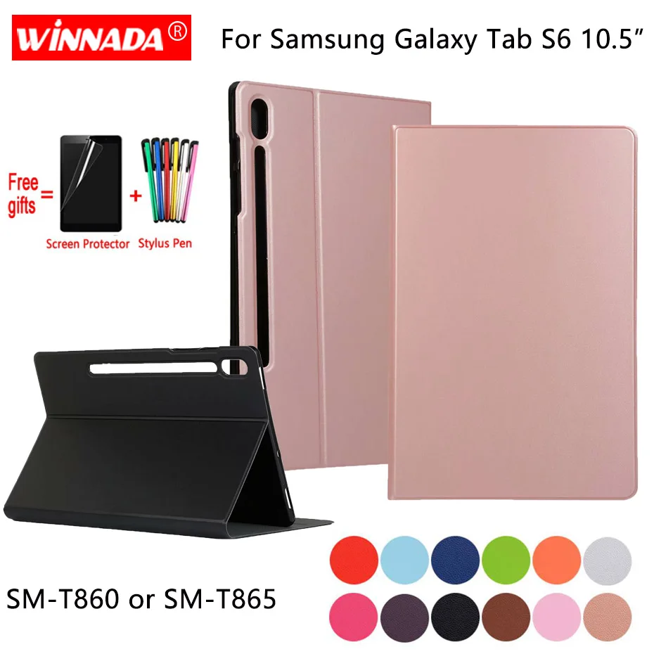 

For Samsung Galaxy Tab S6 T860 T865 10.5 inch case original PU leather Stand tablet TPU Cover for Samsung SM-T860 Coque+Film+Pen