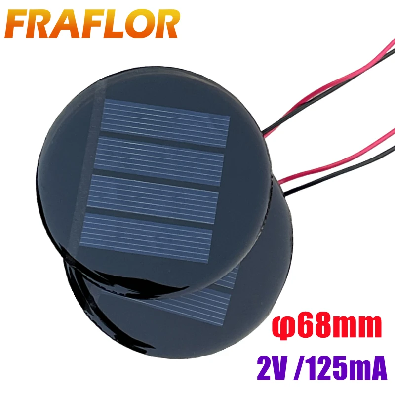 2V 125mA Poly Solar Panel with 10cm Extend Wire Round &phi;68mm Mini Solar Cell DIY Power Bank Battery Charge Module 10Pcs portable solar panel,solar charger panels,solar panels