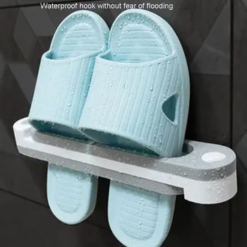 

2pc Bathroom Slippers Rack Wall Mounted Shoe Organizer Rack Folding Slippers Holder Hanger Self Adhesive Storage Towel Racks
