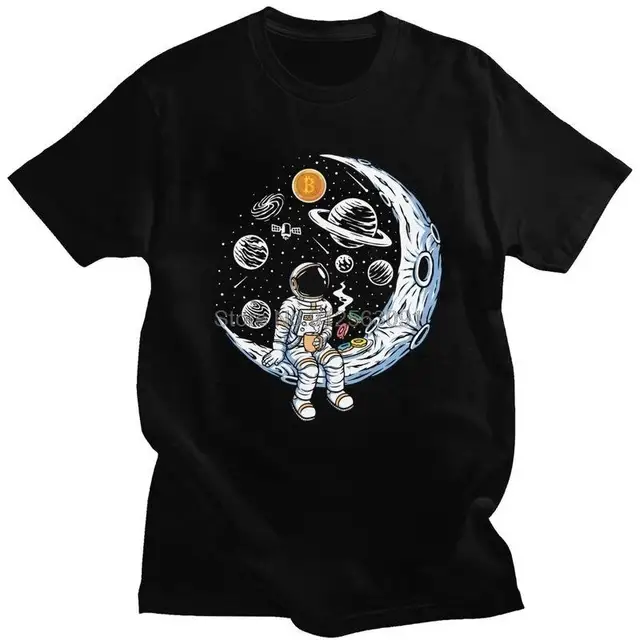 Bitcoin Crypto BTC To The Moon T Shirt Men 100% Cotton T-shirt Streetwear Tshirt Short Sleeve Astronaut Cryptocurrency Tees Tops 1