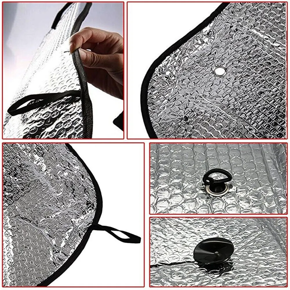 Windshield Cover Curtain Foldable Suction Cup Car Sunshade 140x70cm Silver Durable Motorcycle