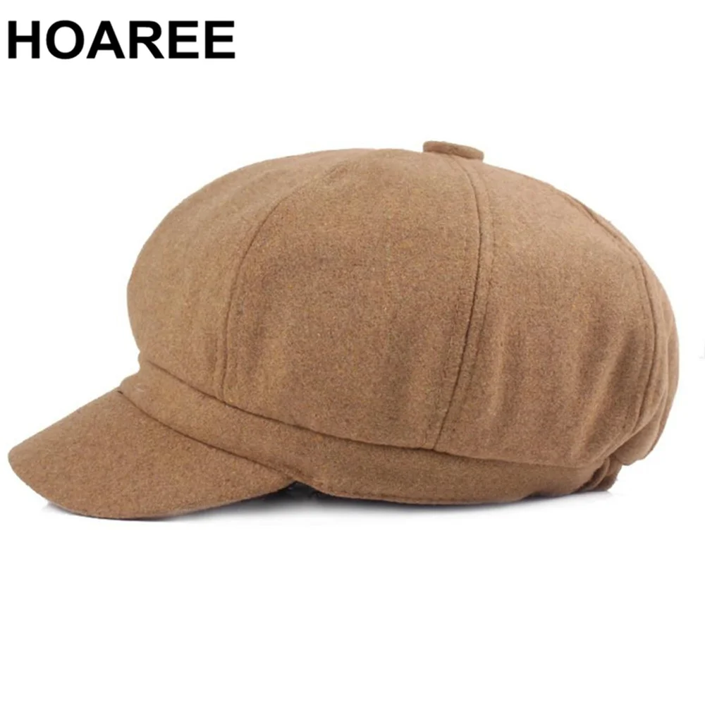 HOAREE Camel осенне-зимняя шапка женская кепка Newsboy шерстяная винтажная