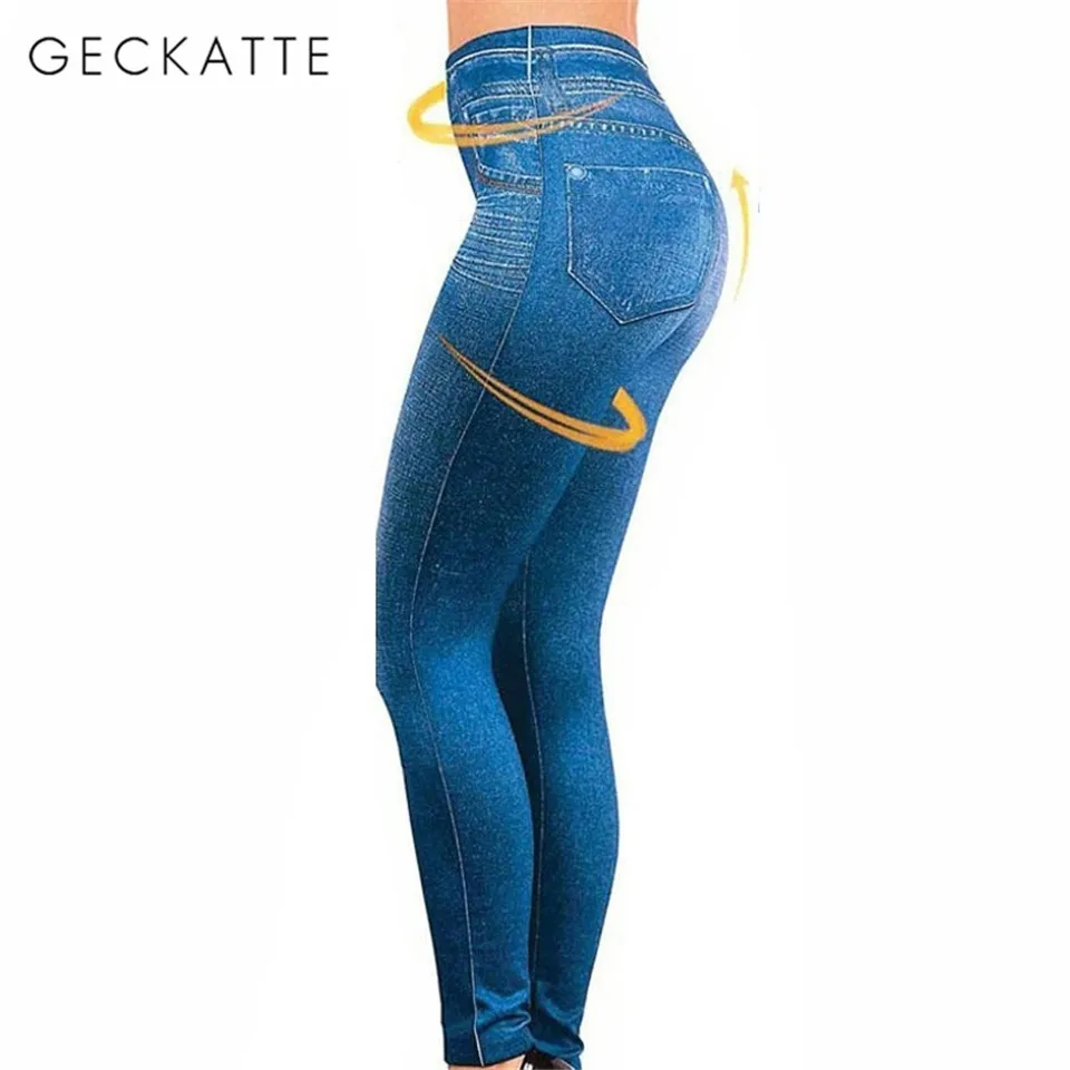 

GECKATTE Push Up Seamless High Waist Warm Jeans Leggings Women Autumn and Winter Elastic Velvet Jeggings Pants Leggins Mujer