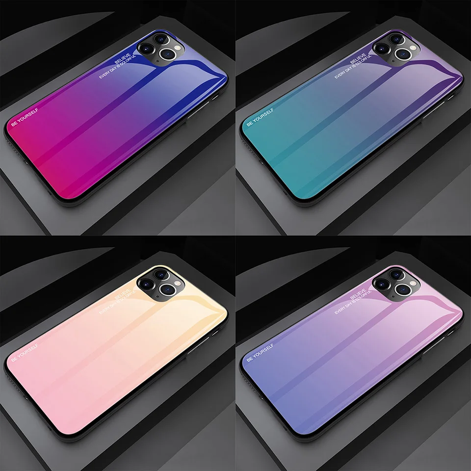 

Gradient Luxury Tempered Glass Cell Phone Case For Apple iPhone 11 Pro Max iPhone11 Funda Coque iPhon Case Cover Etui Carcasas