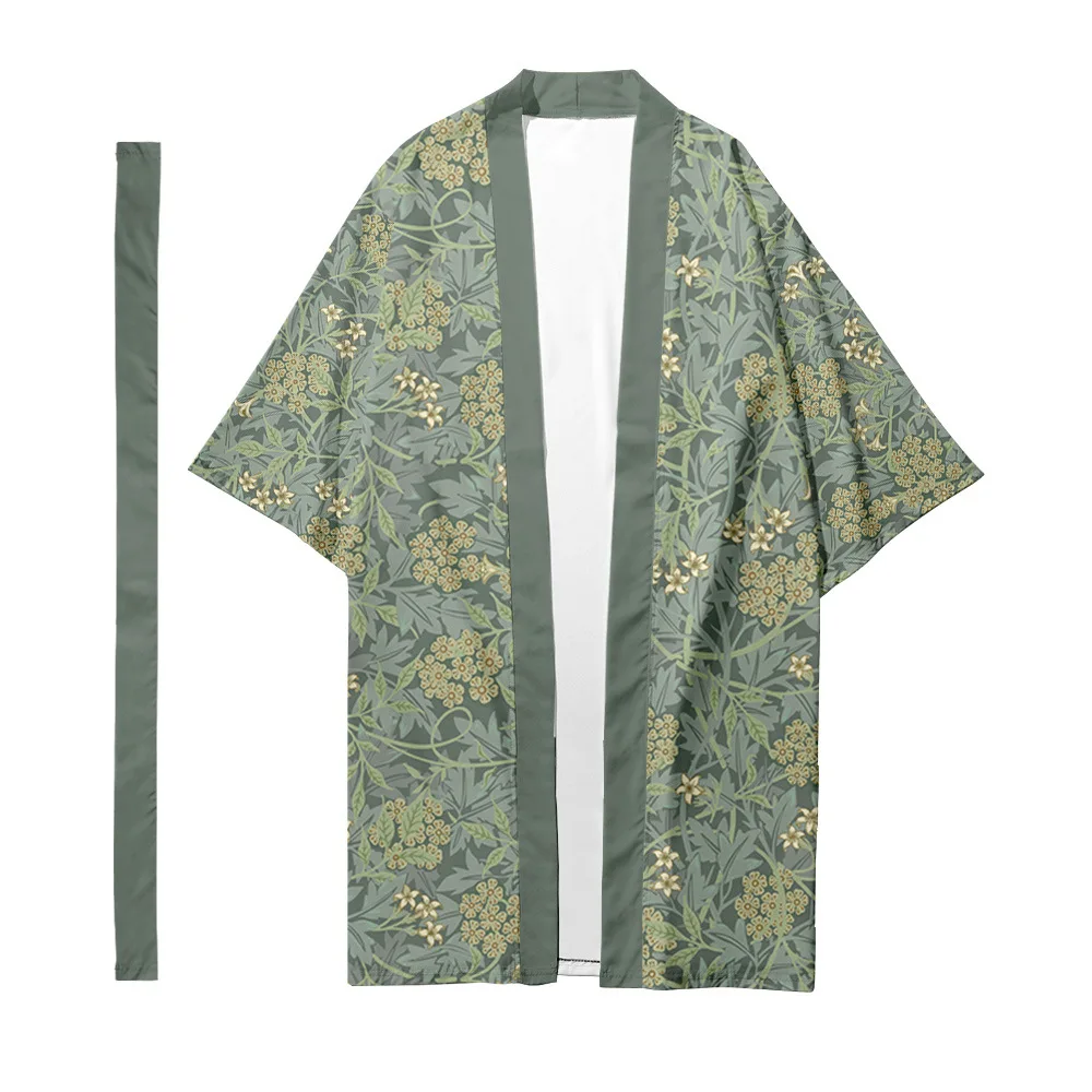Men's Japanese Traditional Ethnic Long Kimono Cardigan Women's Kimono Plant Floral Pattern Shirt Yukata Jacket