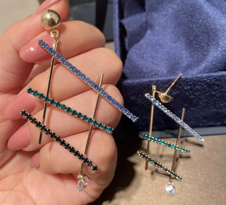 Geometric elements exaggerated earrings female figure Rhinestone cross earrings female earrings 925 silver needle