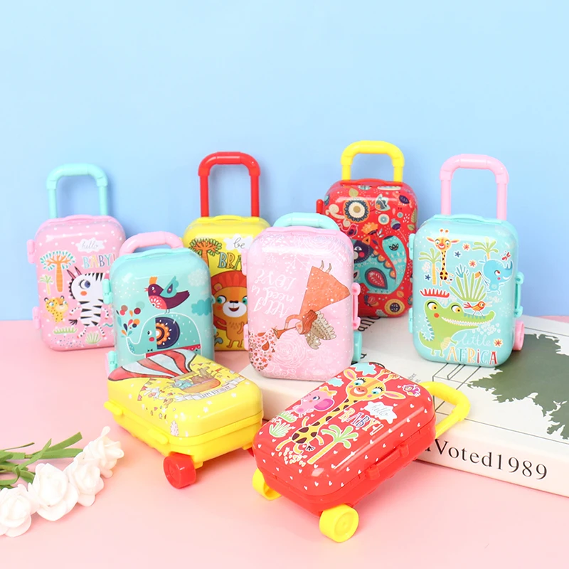 1 Pc Metal+Plastic  Mini Suitcase for Dolls Miniature Toys Trunk Dollhouse Decor Jewellery Box