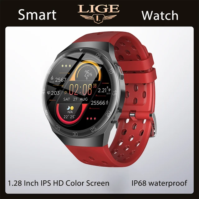LIGE New Silicone Strap Digital Watch Men Sport Watches Electronic LED Male Smart Watch For Men Clock Waterproof Bluetooth Hour Red