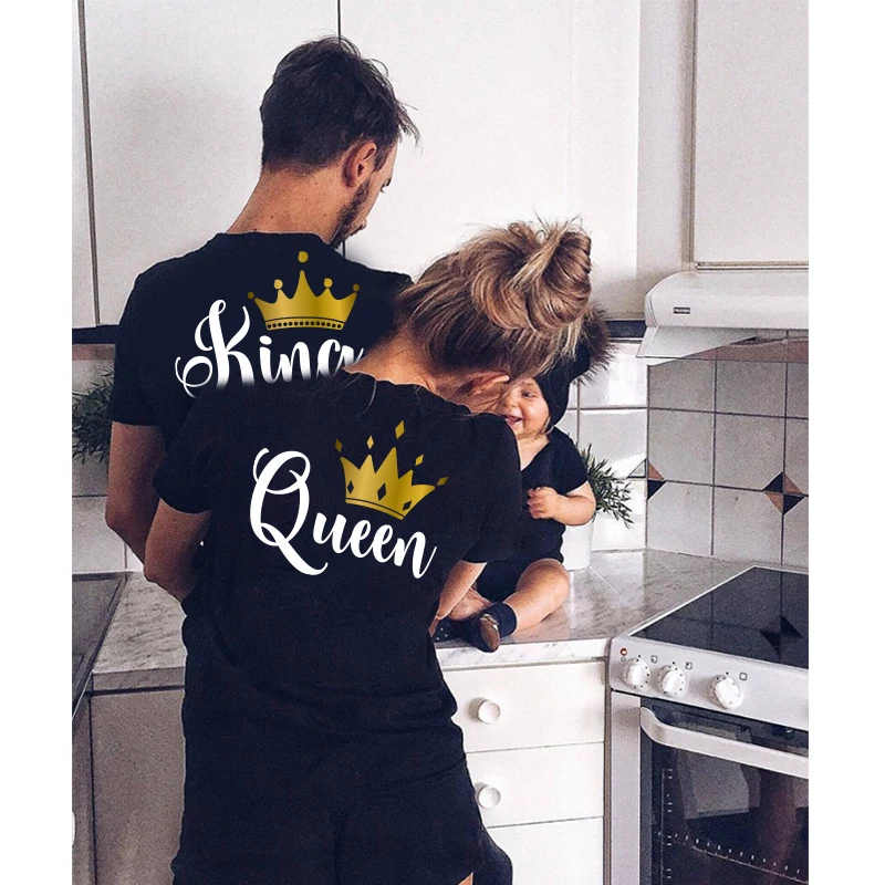 Family Matching Clothes tshirt Funny Daddy Mommy Casual Father KING QUEEN Letter Son Mother and Daughter Tshirts Baby and Me Top matching outfit