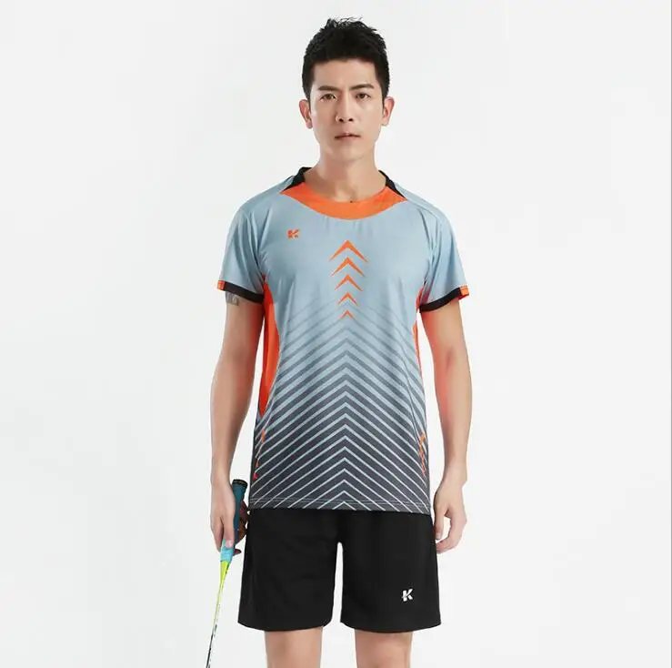 men gray set 11904 Профессиональная теннисная спортивная рубашка, быстросохнущая дышащая футболка для бадминтона, женские и мужские майки для настольного тенниса, волейбольные рубашки - Цвет: men gray set 11904