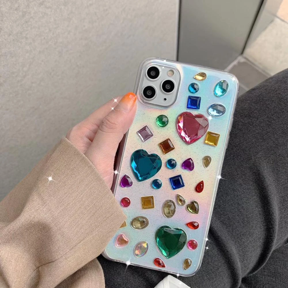 Luxury Laser Cardboard 3D Colorful Bling Crystal Diamond Gemstone Soft Case Cover For iPhone 11 Pro XS Max XR X 7 8 6 6S Plus SE lifeproof case iphone 8