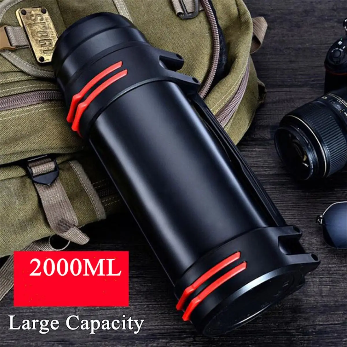 Black 2000ml 2000/2500 мл Высокая емкость 304 Термокружка Из Нержавеющей Стали Повседневная, наружная, автомобильная Термочашка портативный изоляционный вакуум чашка - Цвет: Black 2000ml
