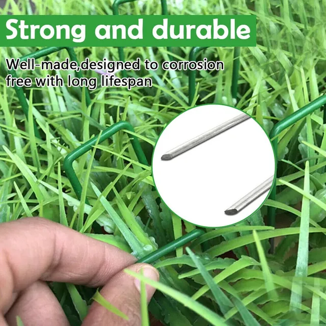 20 db Mesterséges Hamis Fűkapocsok Gyep U-Alakú Csapok Fém Horganyzott Kert Gyom Rögzítő Növényi Támogatás 150 Mm - Image 4