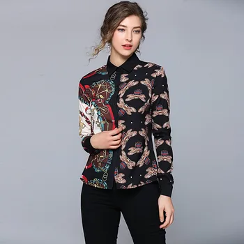 

2019 New Runway Elegant Women Blouses Tops Long Sleeve brand Print Casual Office work wear Shirts Vintage Femininos Camisa