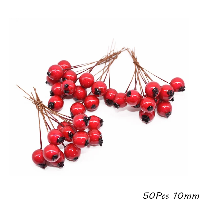 Artificial plants artificial flowers artificial flower bouquet artificial flower red theme artificial flower cherry stamen berries bundle DIY Christmas decoration wedding cake gift box wreaths Xmas decor