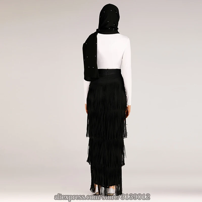 Tassel Long Skirt Muslim Women Bottom Abaya Turkey Islamic Moslim Skirts Elbise Musulman Vetement Femme Dubai Jupe Musulmane