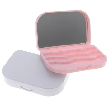 

1Pcs Plastic False Eyelash Storage Box Makeup Cosmetic With Mirror Case Organizer Travel Cosmetics Tool White/Pink