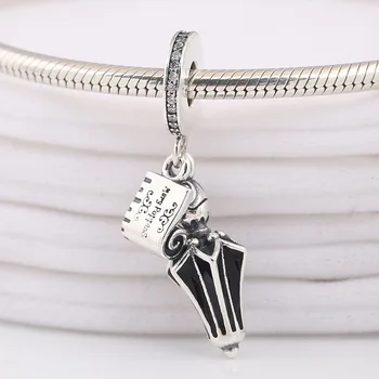 

Authentic S925 Enamel Mary Poppins Umbrella With Crystal Pendant Charm fit Lady Bracelet Bangle DIY Jewelry