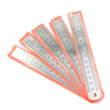 

5 Pcs 15cm 6 inch Dual Side Marked Stainless Steel Straight Ruler