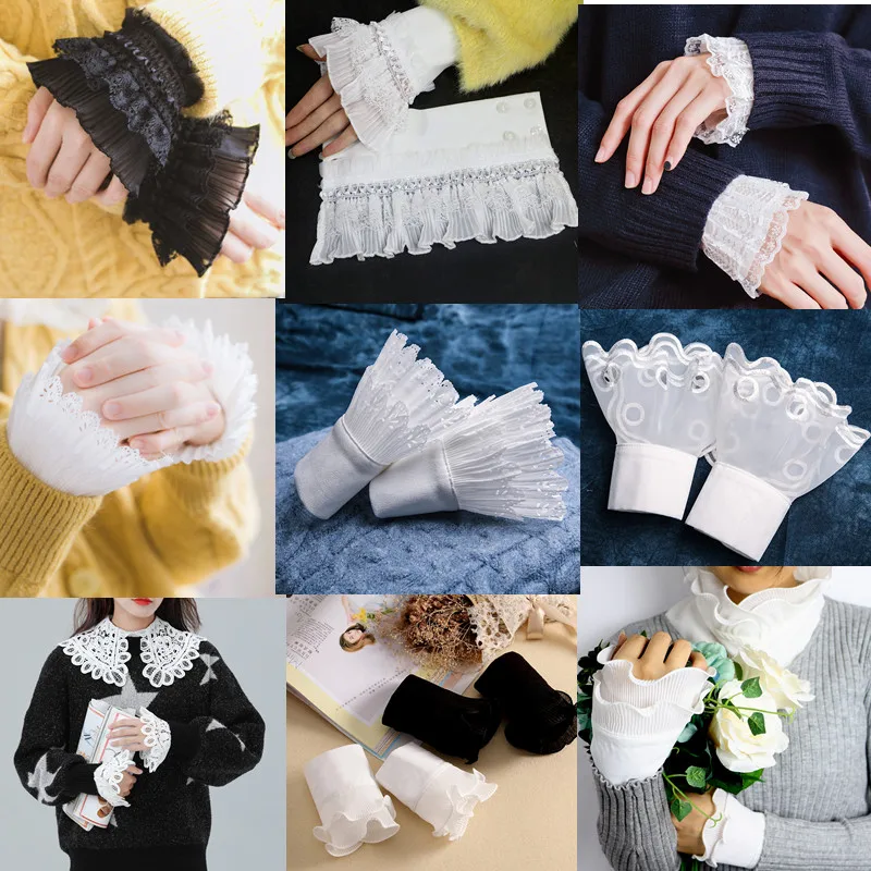 Süße Spitze Handgelenk Manschetten Mädchen Elastische Handgelenkmanschetten Für Frauen Pullover Rock Dekorationen Hochzeit Braut Spitze Abnehmbar Für